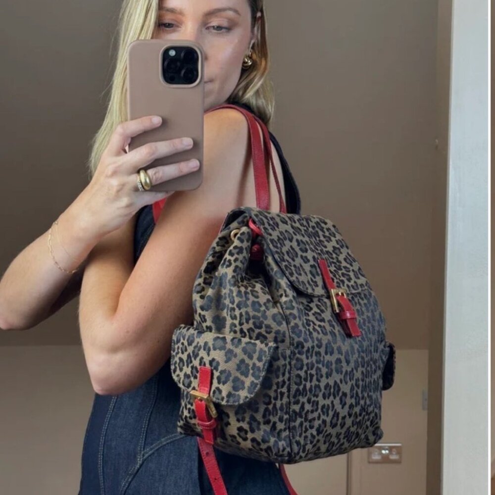 Fendi Leopard Print Backpack with Red Trim - Picture 16 of 16
